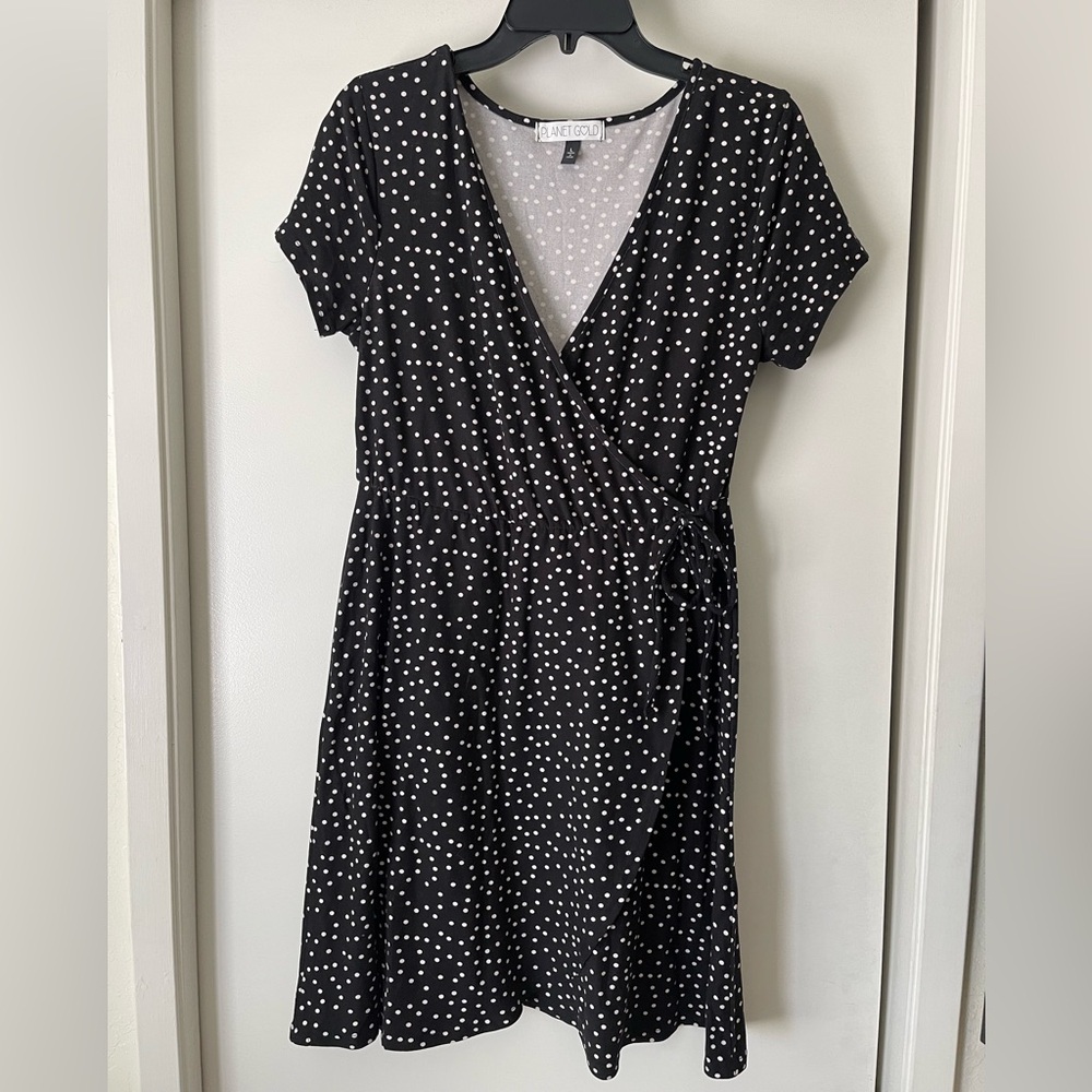 Planet Gold Black and White Polka Dot Midi Dress
